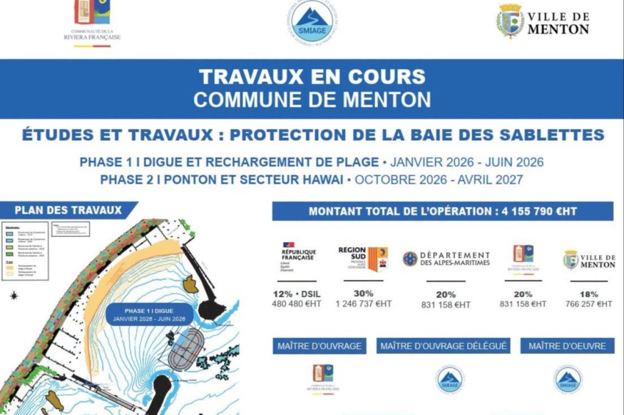LES TRAVAUX DE PROTECTION DU LITTORAL REPRENNENT À PARTIR DU 19 OCTOBRE AUX SABLETTES À MENTON